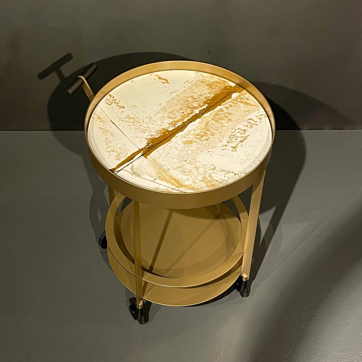 draenert | day bar trolley | breccia romana stone + gold frame