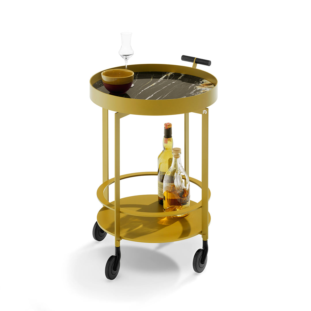 draenert | day bar trolley | breccia romana stone + gold frame