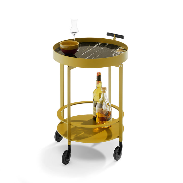 draenert | day bar trolley | breccia romana stone + gold frame
