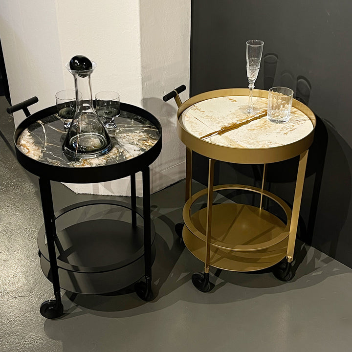 draenert | day bar trolley | belvedere leathered stone + black frame