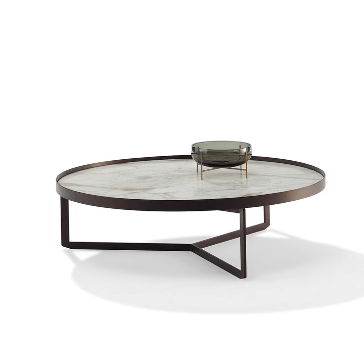 draenert | nebra coffee table with swivel top | azul mary stone + brown glass + dark bronze frame