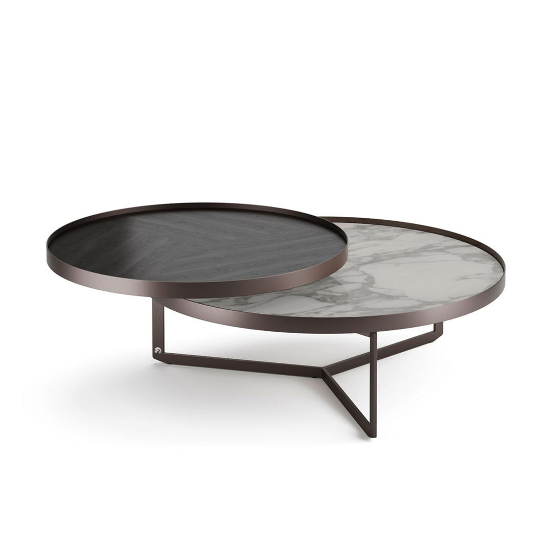 draenert | nebra coffee table with swivel top | azul mary stone + brown glass + dark bronze frame