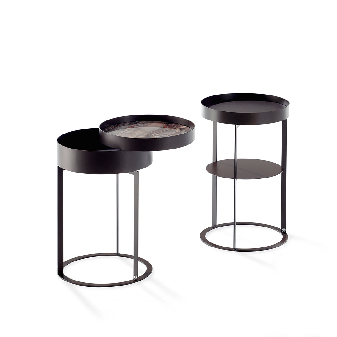 draenert | night side table with swivel top | matrix stone + leather 89001 + black frame