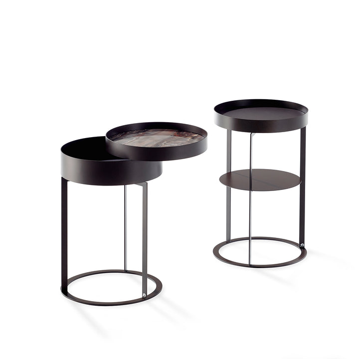 draenert | night side table with swivel top | matrix stone + leather 89001 + black frame