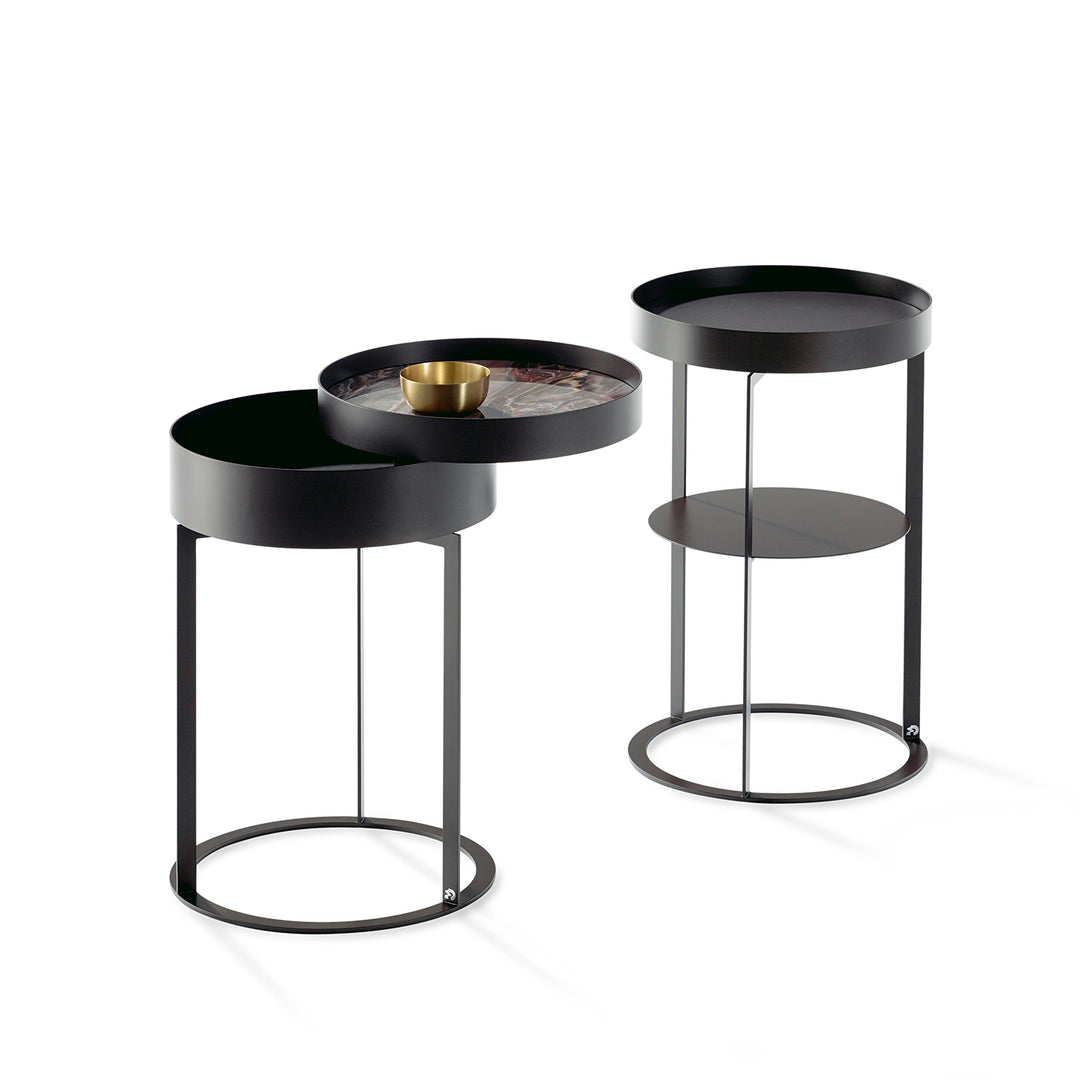 draenert | night side table with swivel top | matrix stone + leather 89001 + black frame
