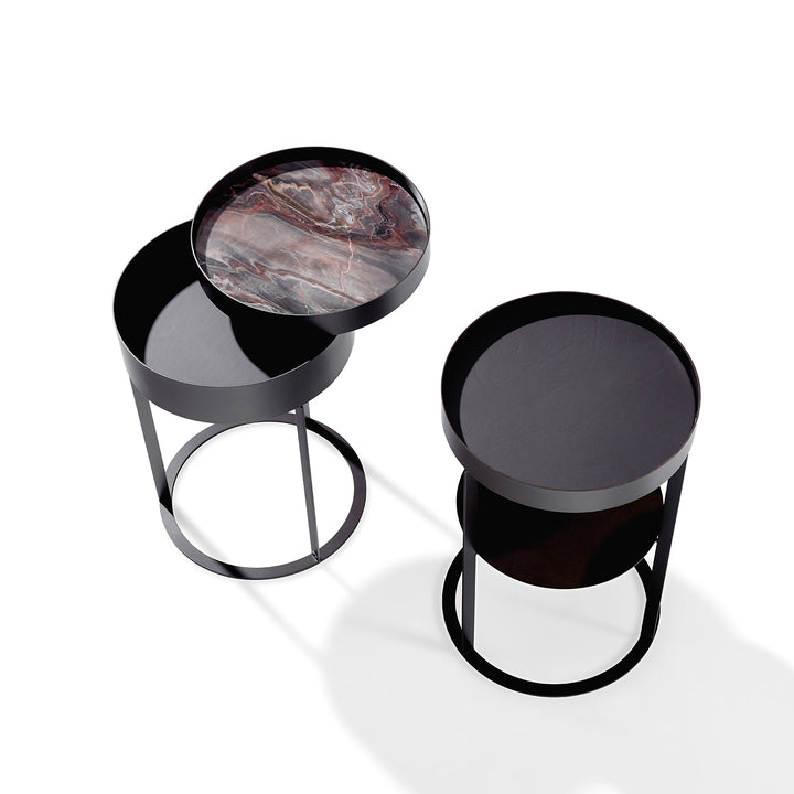 draenert | night side table with swivel top | matrix stone + leather 89001 + black frame