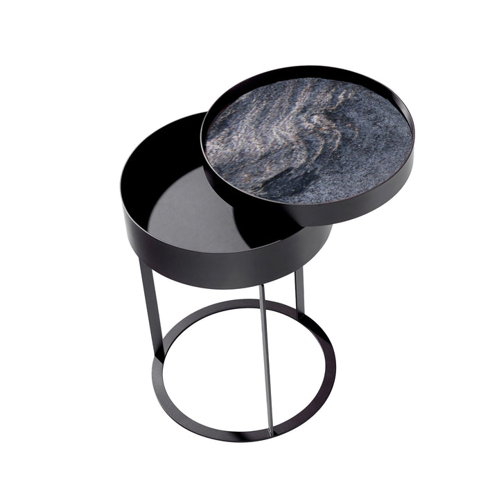 draenert | night side table with swivel top | matrix stone + leather 89001 + black frame