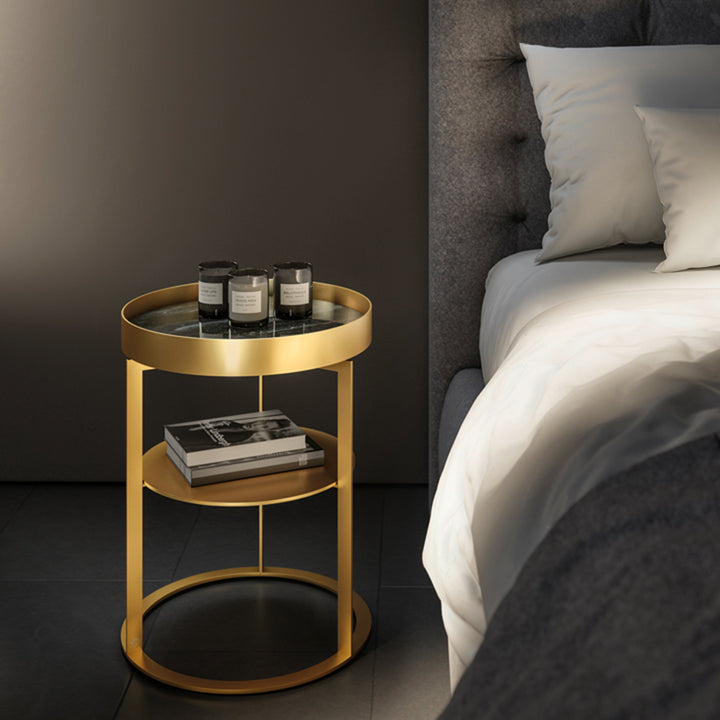 draenert | night side table with shelf | leather 89001 + black frame