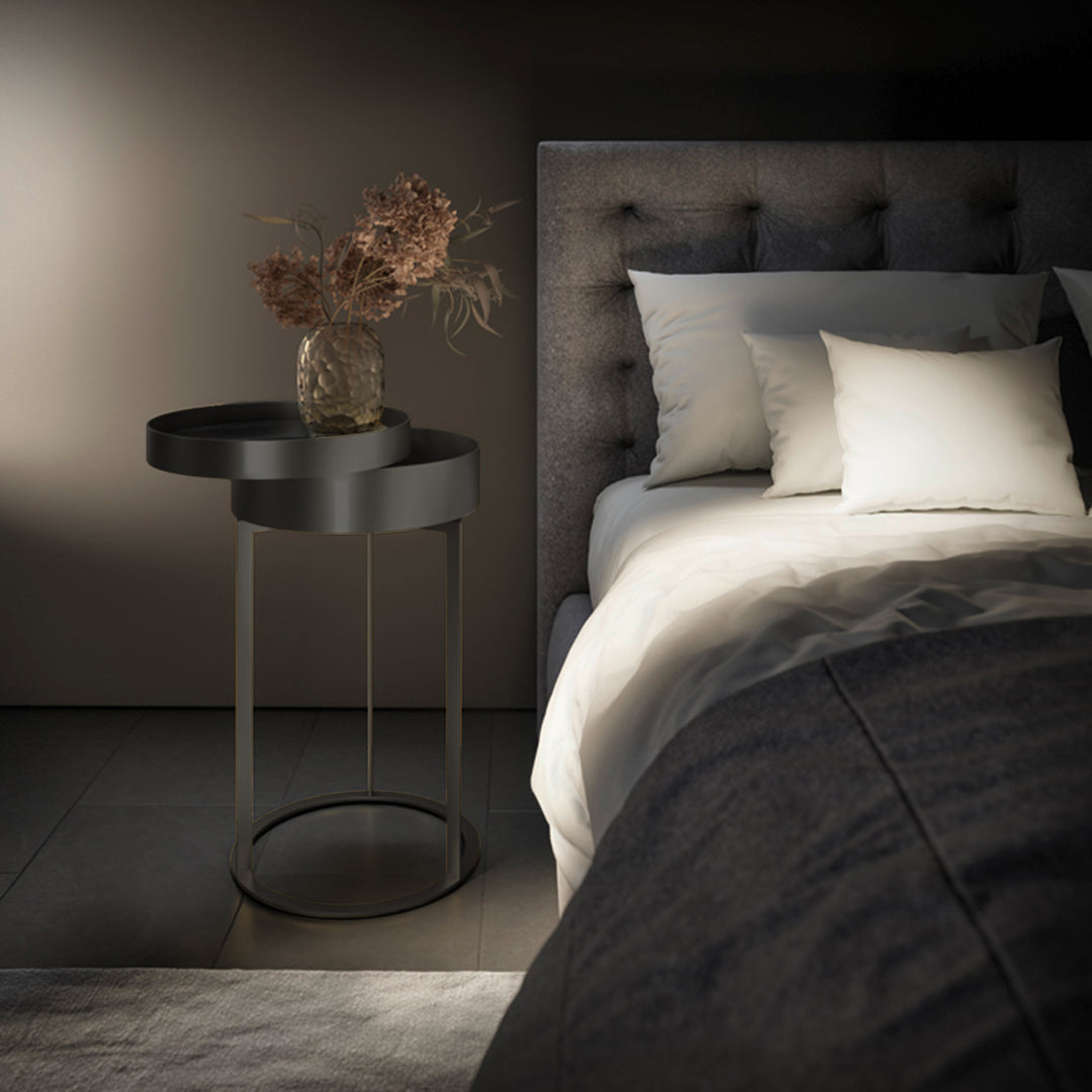 draenert | night side table with swivel top | matrix stone + leather 89001 + black frame
