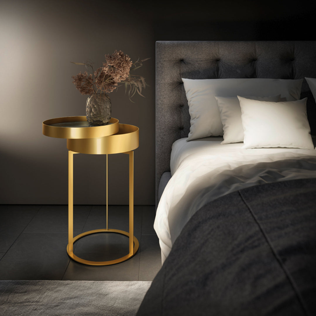 draenert | night side table with swivel top | matrix stone + leather 89001 + black frame