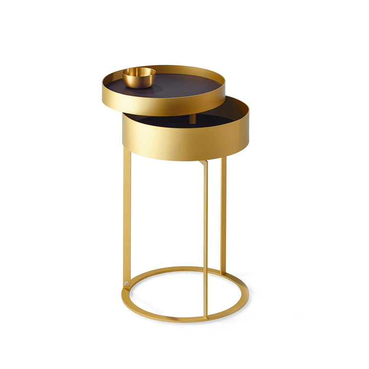 draenert | night side table with swivel top | matrix stone + leather 89001 + black frame