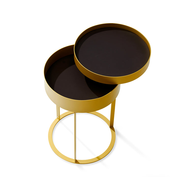 draenert | night side table with swivel top | matrix stone + leather 89001 + black frame