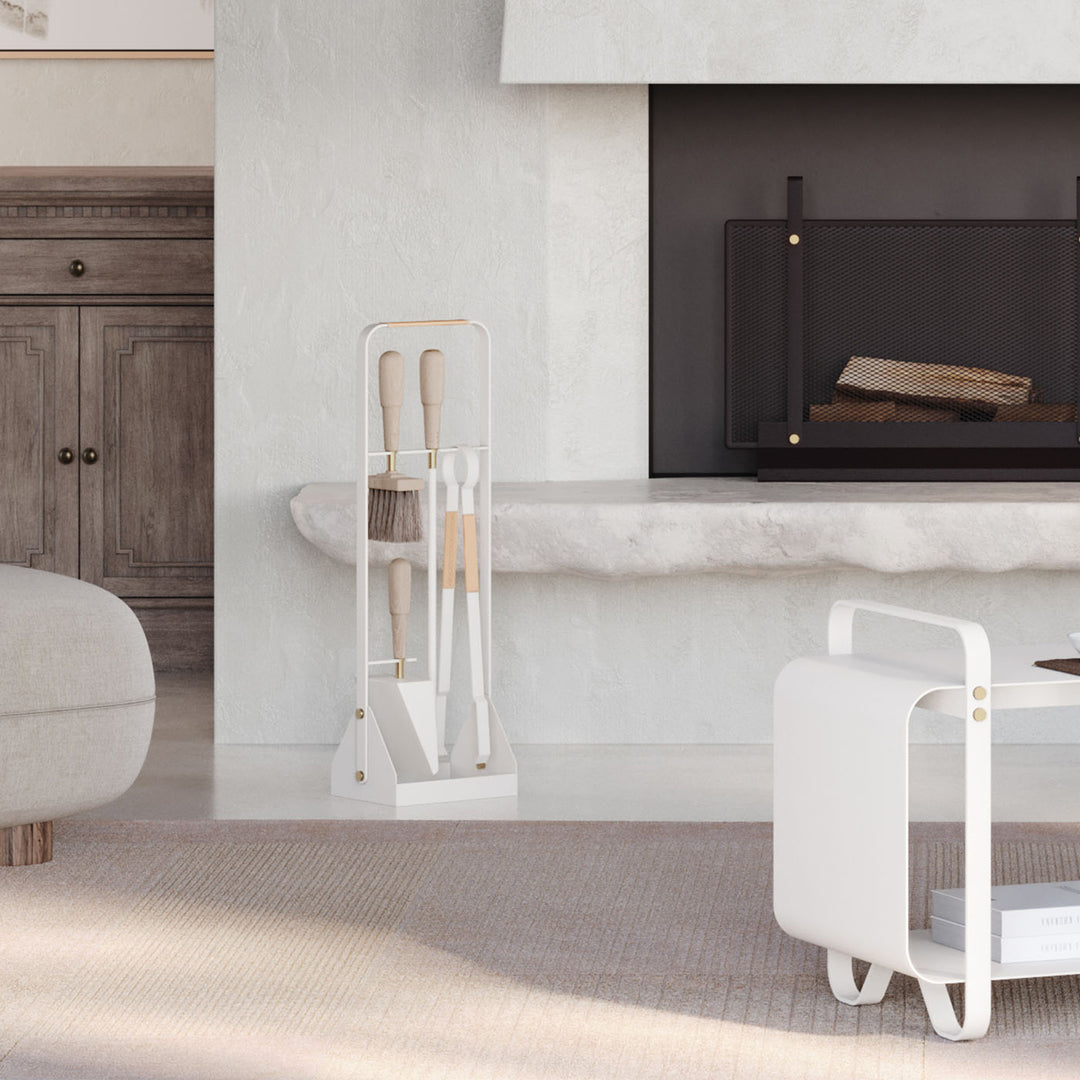 eldvarm | emma fire companion set with leather | blanc