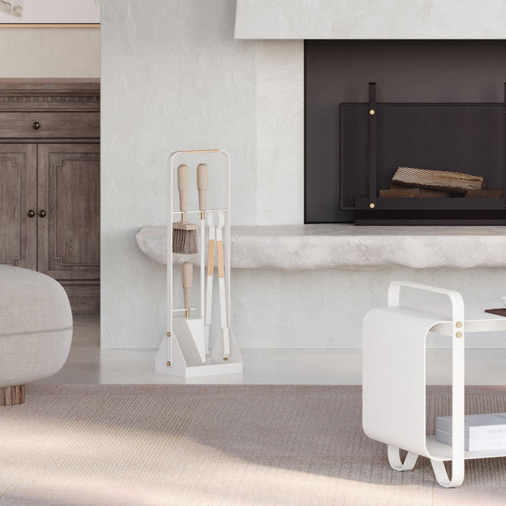 eldvarm | emma fire companion set with leather | blanc