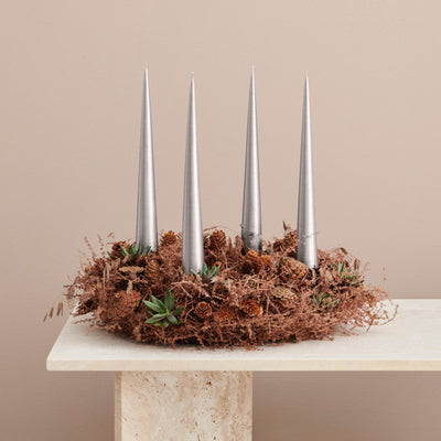 ester & erik | cone candle gift box | set of 2 | silver metallic 37cm - LC