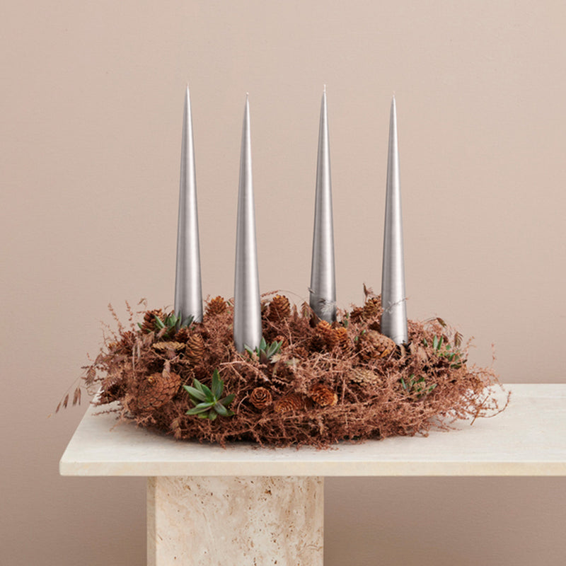 ester & erik | cone candle gift box | set of 2 | silver metallic 37cm - LC