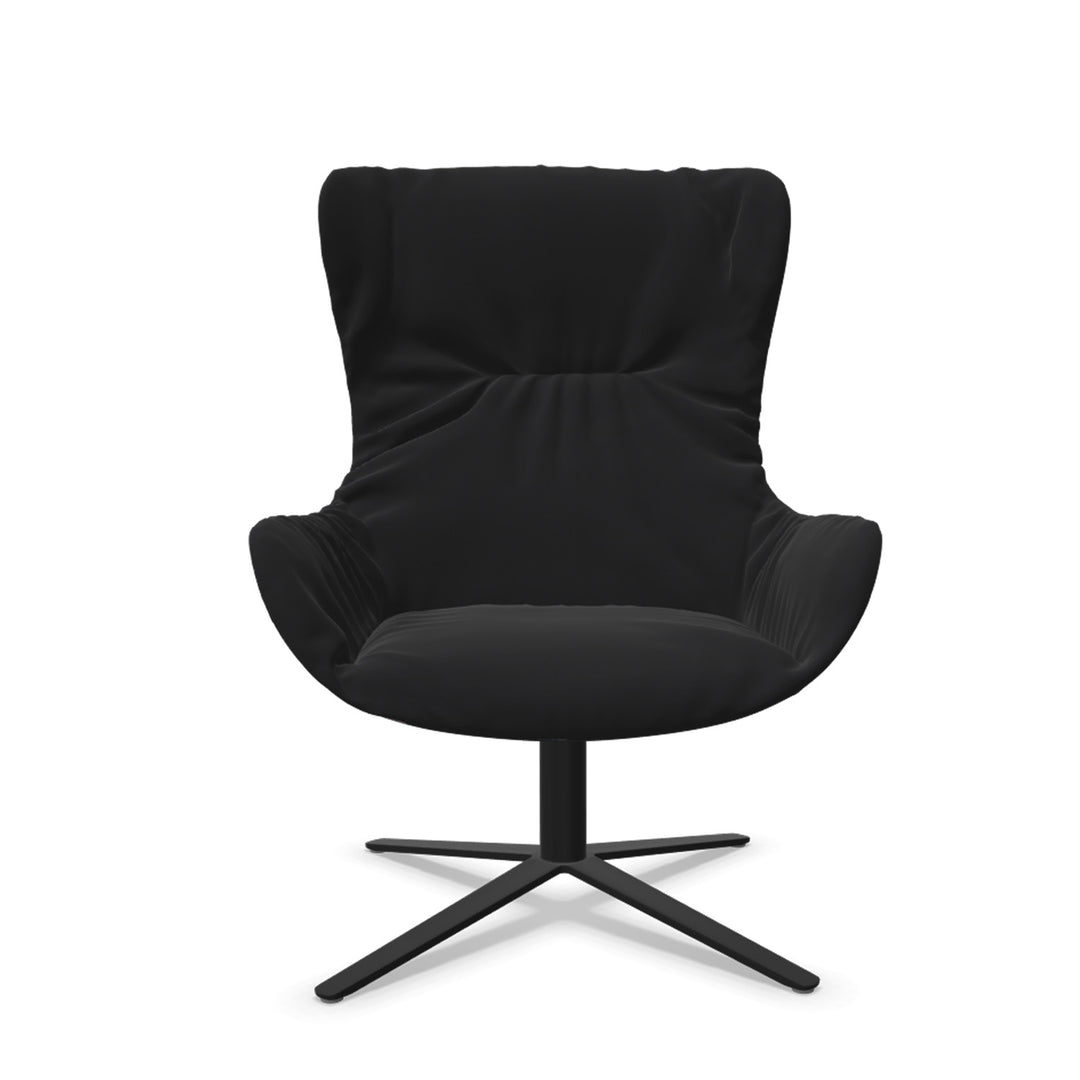 freifrau | leya cocktail wingback chair | x-base frame deep black | front - opium ebony 80001 | back - gobelin oasis