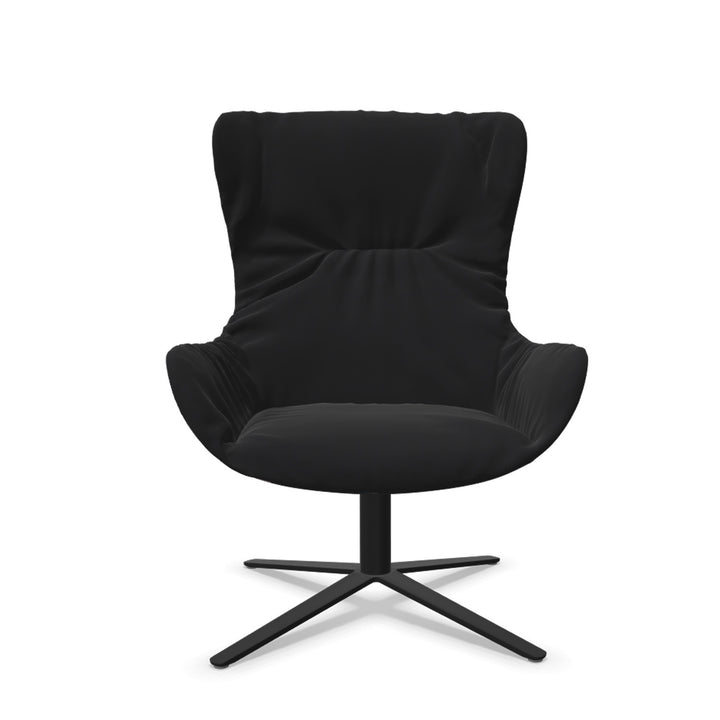 freifrau | leya cocktail wingback chair | x-base frame deep black | front - opium ebony 80001 | back - gobelin oasis