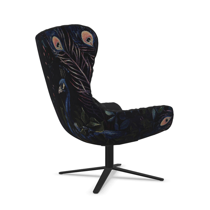 freifrau | leya cocktail wingback chair | x-base frame deep black | front - opium ebony 80001 | back - gobelin oasis