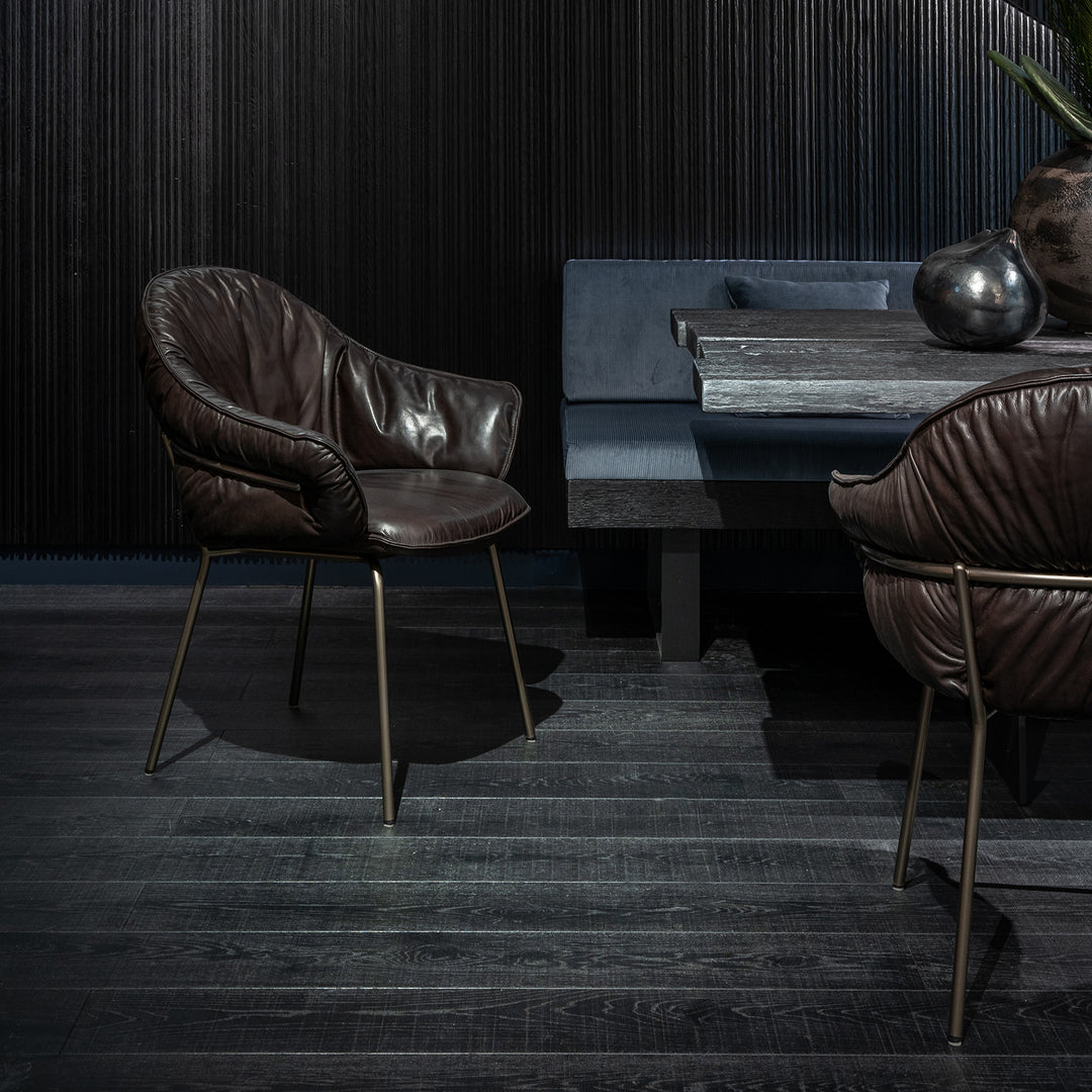 freifrau | marie armchair | opium santos leather + steel bronze glaze frame