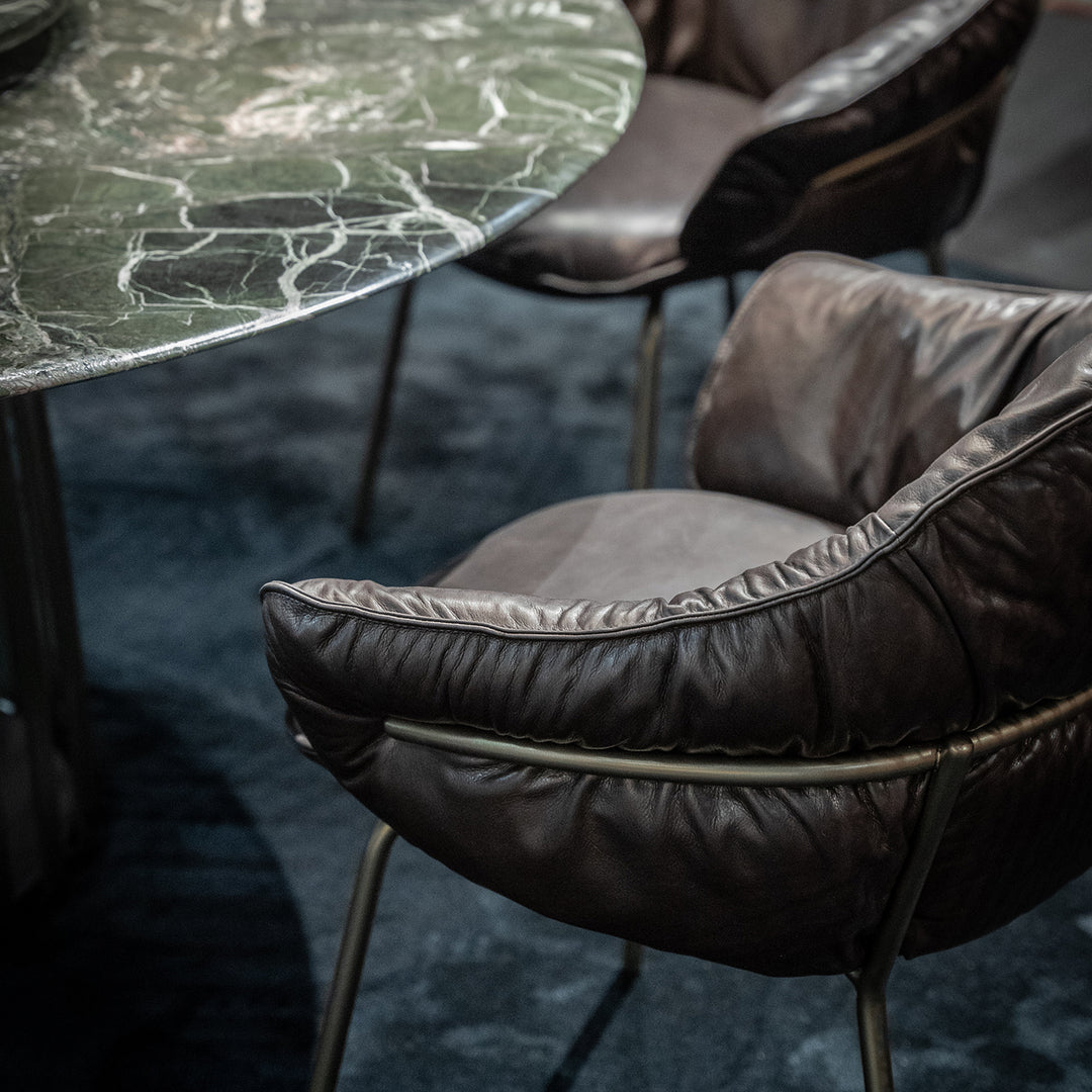 freifrau | marie armchair | opium santos leather + steel bronze glaze frame