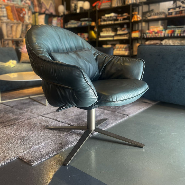 freifrau | marie lounge chair | x-base with rocker + tilting mechanism | adora jade leather + bronze frame