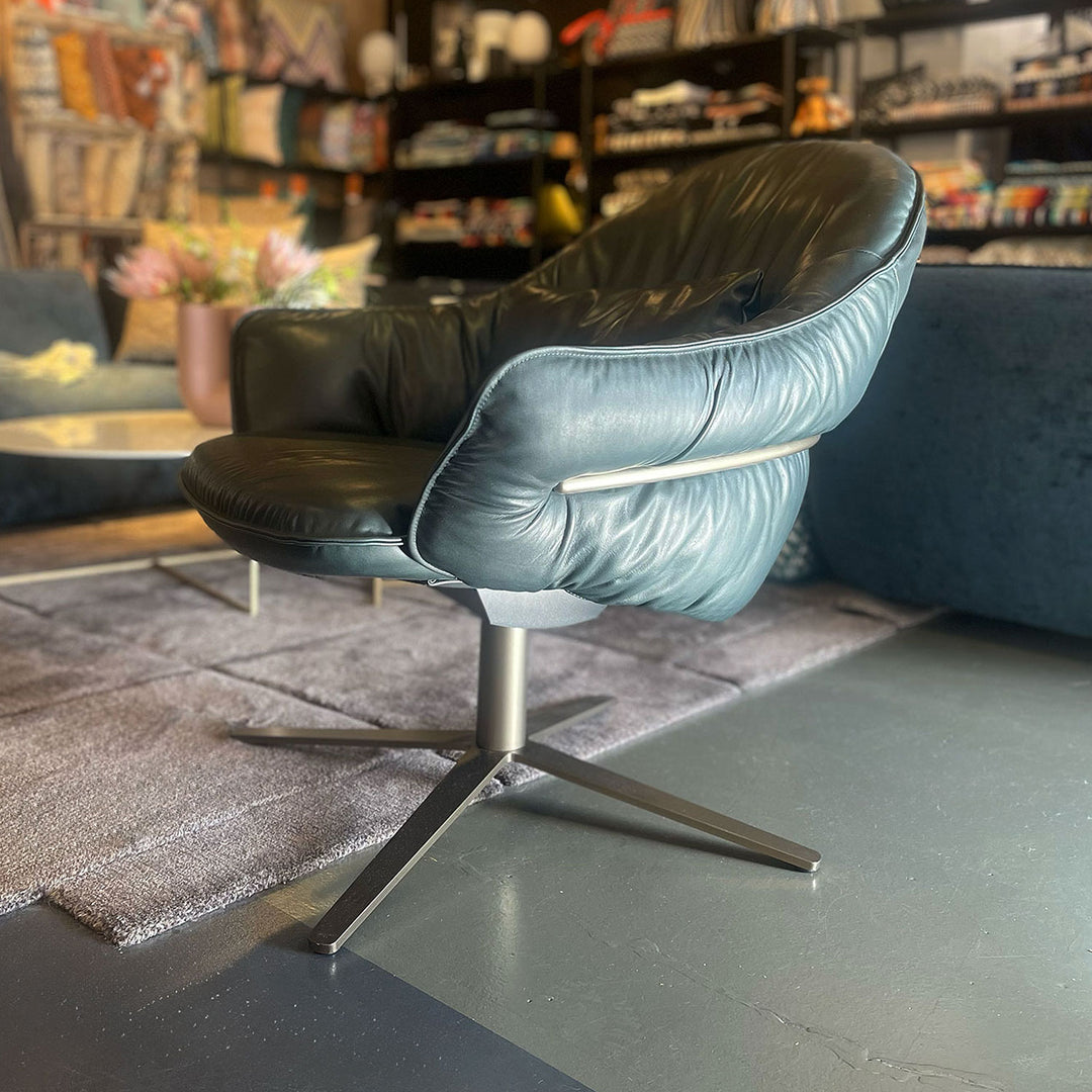 freifrau | marie lounge chair | x-base with rocker + tilting mechanism | adora jade leather + bronze frame