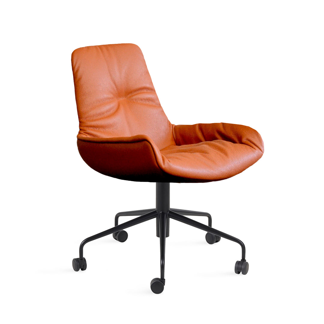 freifrau | leya armchair low | 5-star on wheels - gas lift | cairo cognac leather