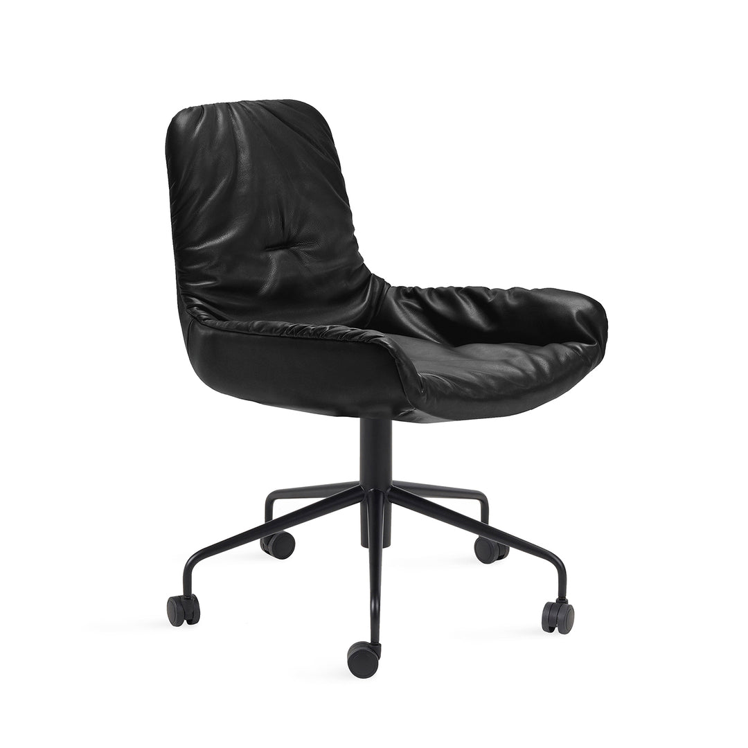 freifrau | leya armchair low | 5-star on wheels - gas lift | cairo ebony (black) leather