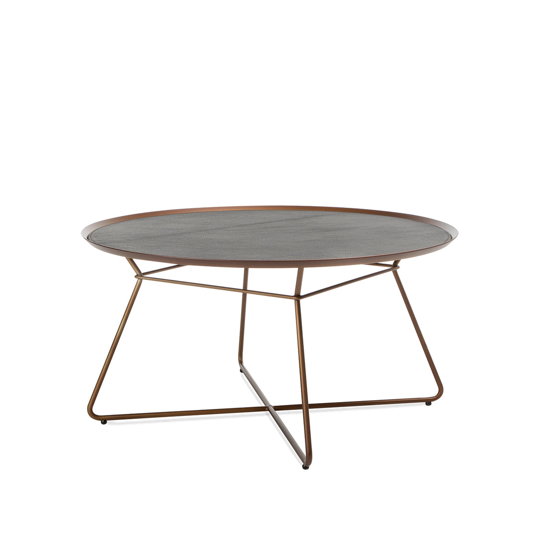 freifrau | leya coffee table with leather inlay | extra large | steel bronze glaze