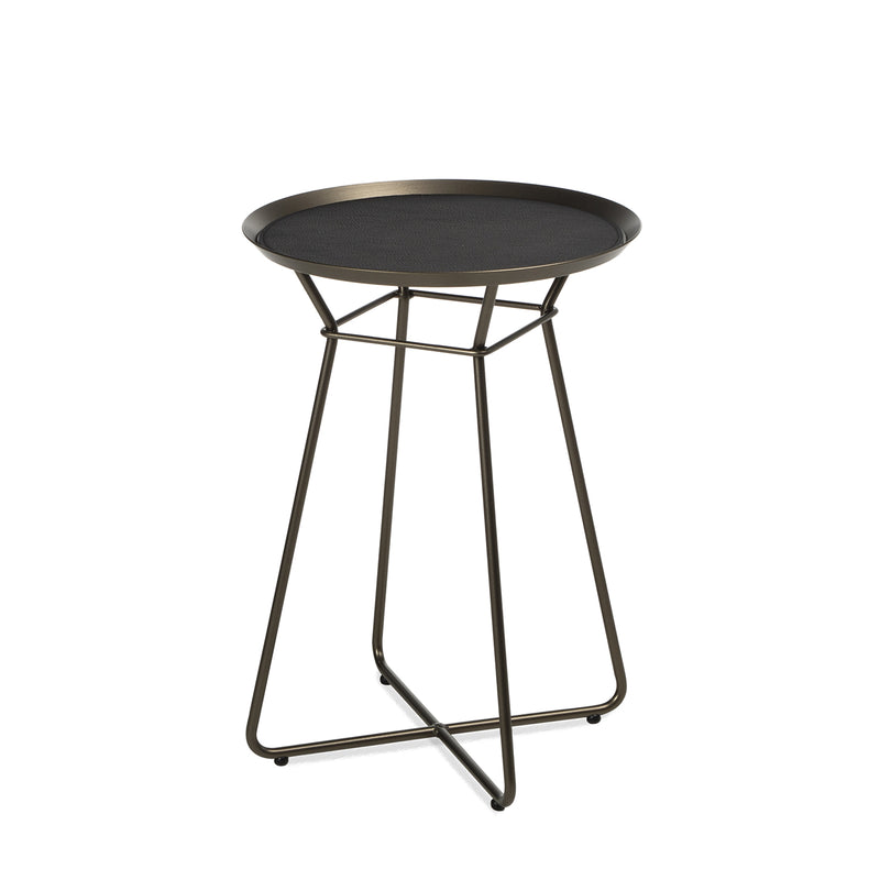 freifrau | leya coffee table with leather inlay | small | steel bronze glaze