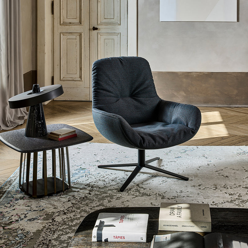 freifrau | leya lounge chair | x-base frame | sahara stone leather