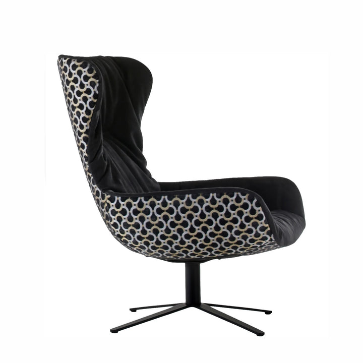 freifrau | leya wingback chair | x-base frame with tilt | cayenne ebony (black) leather + dedar scarabeo
