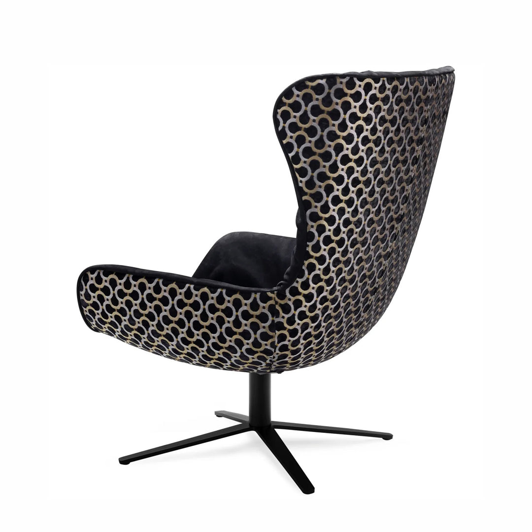 freifrau | leya wingback chair | x-base frame with tilt | cayenne ebony (black) leather + dedar scarabeo