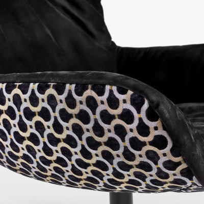 freifrau | leya wingback chair | x-base frame with tilt | cayenne ebony (black) leather + dedar scarabeo