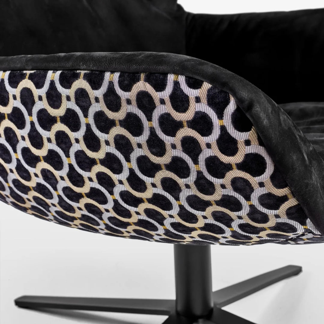 freifrau | leya wingback chair | x-base frame with tilt | cayenne ebony (black) leather + dedar scarabeo