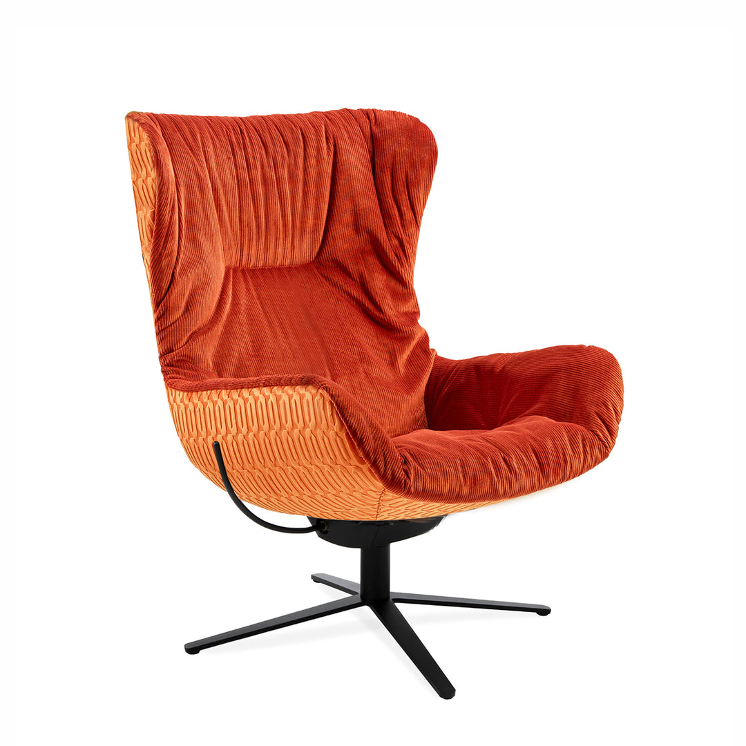 freifrau | leya wingback chair | x-base frame with tilt | riga chaudron + lelievre tangerine