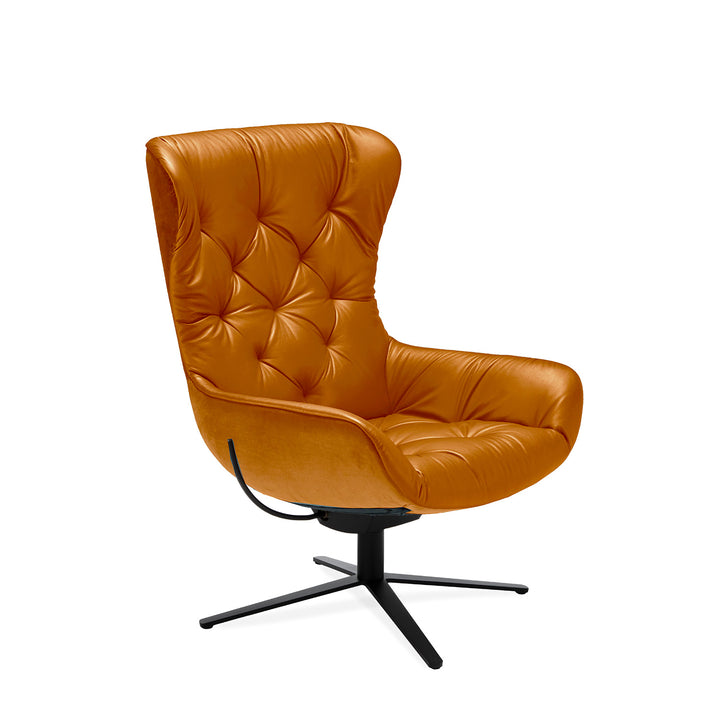 freifrau | leya wingback chair | x-base frame with tilt | cairo cognac leather + chesterfield stitch