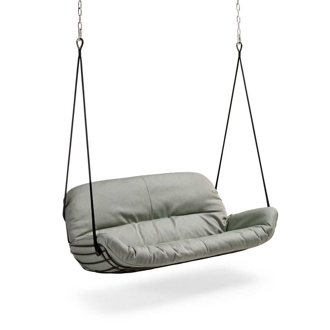 freifrau | leyasol outdoor lounge couch double swing seat | black frame | lopi charcoal | silver ropes