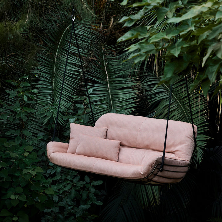 freifrau | leyasol outdoor lounge couch double swing seat | black frame | lopi charcoal | silver ropes