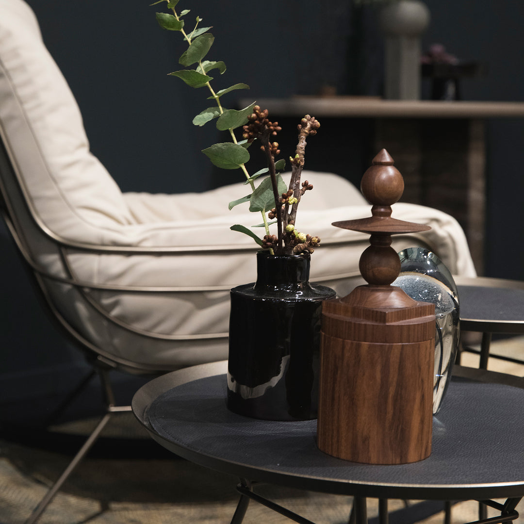 freifrau | leya coffee table with leather inlay | large | steel bronze glaze