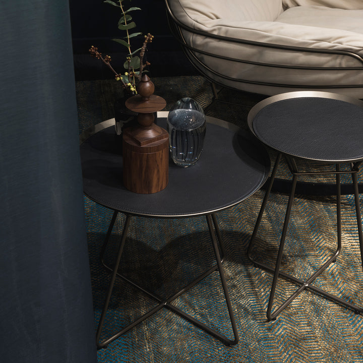 freifrau | leya coffee table with leather inlay | small | steel bronze glaze