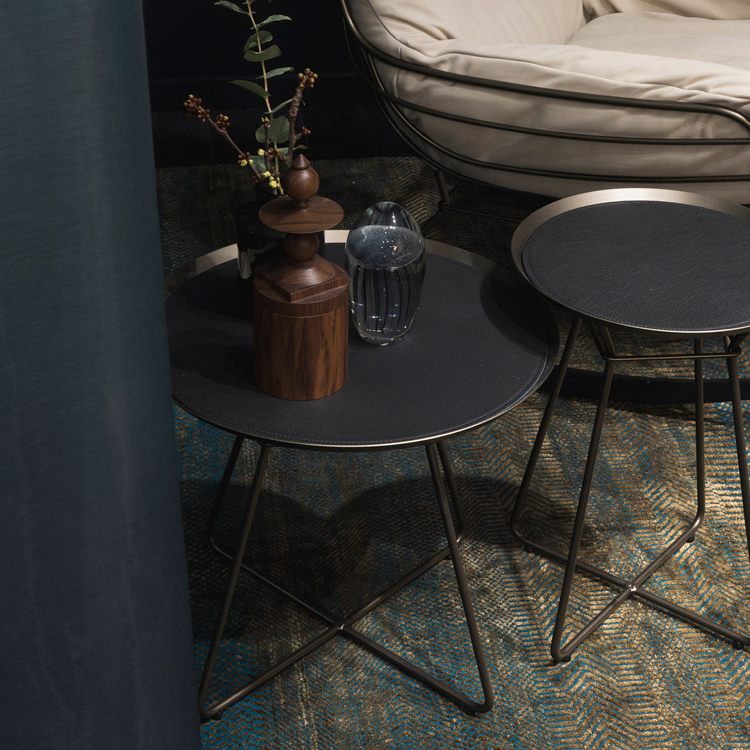 freifrau | leya coffee table with leather inlay | large | steel bronze glaze