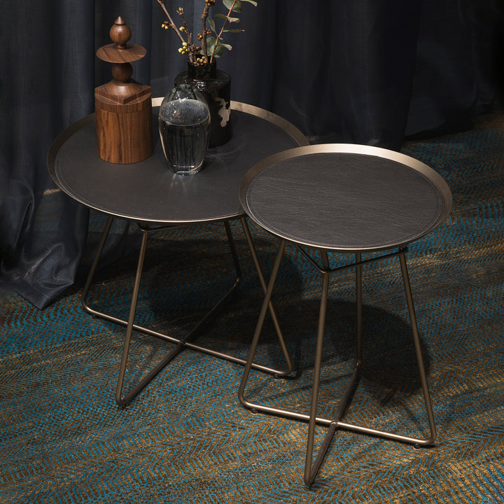 freifrau | leya coffee table with leather inlay | small | steel bronze glaze