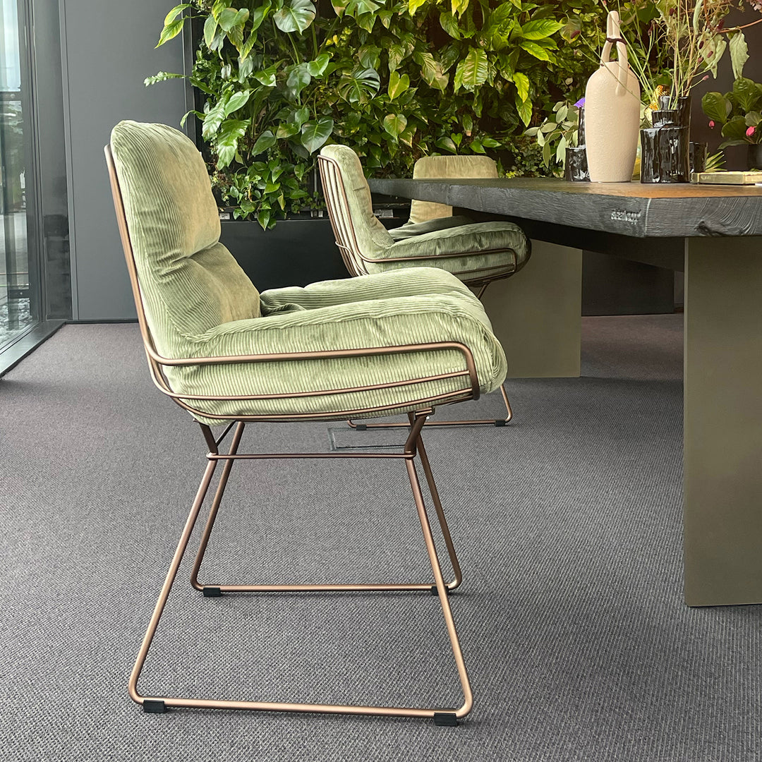freifrau | leyasol indoor armchair low | riga sauge + steel copper glaze frame