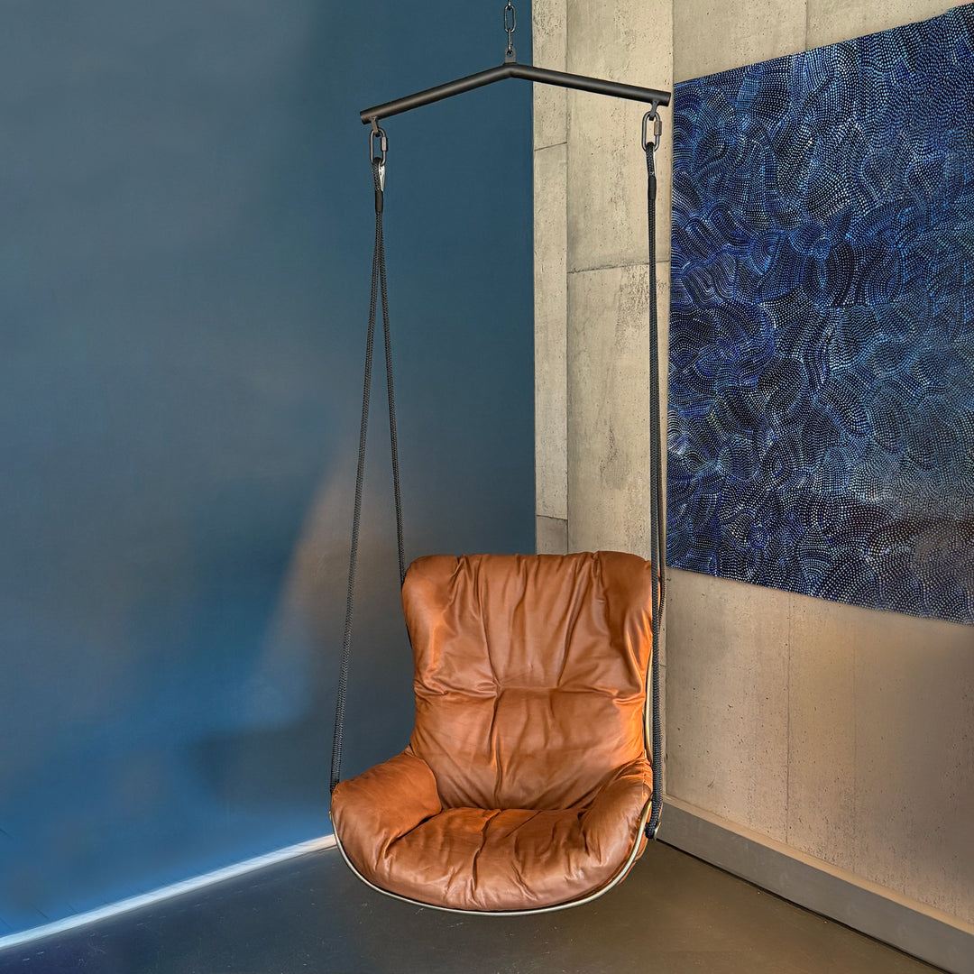 freifrau | leyasol wingback swing seat | adora kandis leather + bronze frame