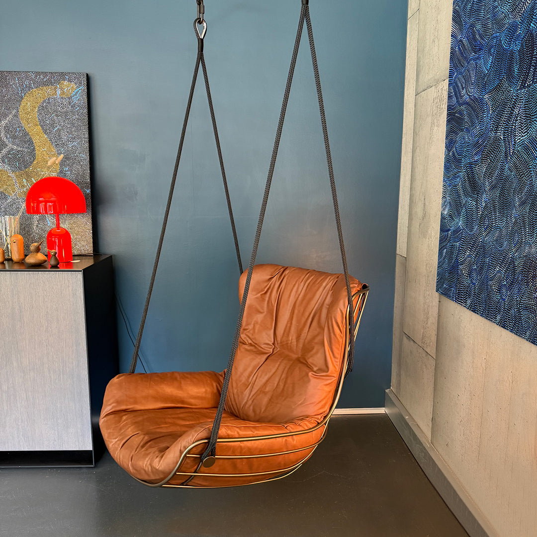 freifrau | leyasol wingback swing seat | adora kandis leather + bronze frame