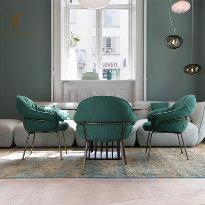 freifrau | low dining | marie armchair | deep black steel frame | nobilis raphael 73 vert kaki