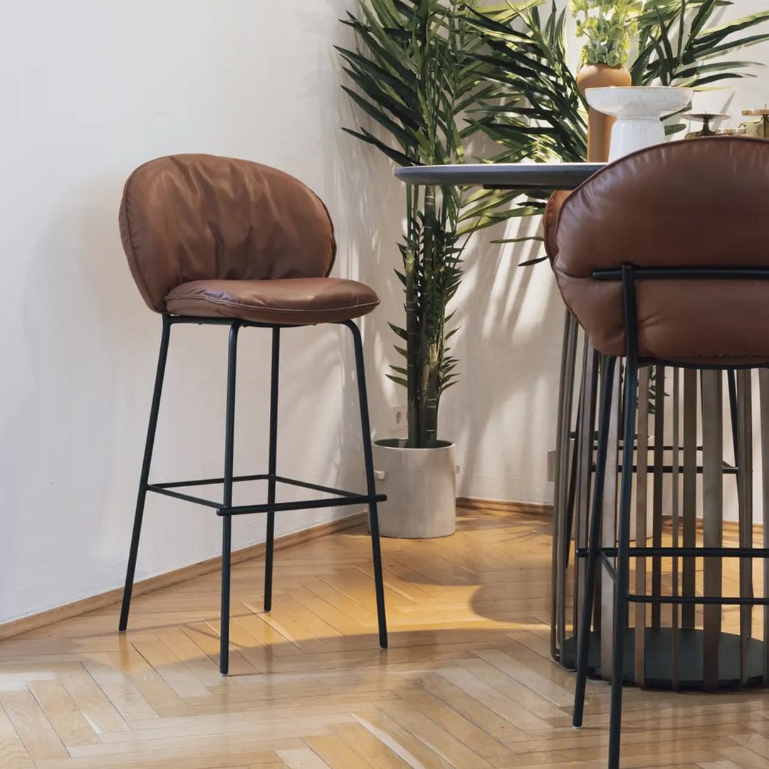 freifrau | marie | kitchenstool | 65 cm |deep black steel frame | cairo leather 70001 - SO