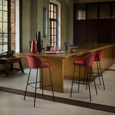 freifrau | ona barstool | wooden frame black oak | riga noir + gobelin eden